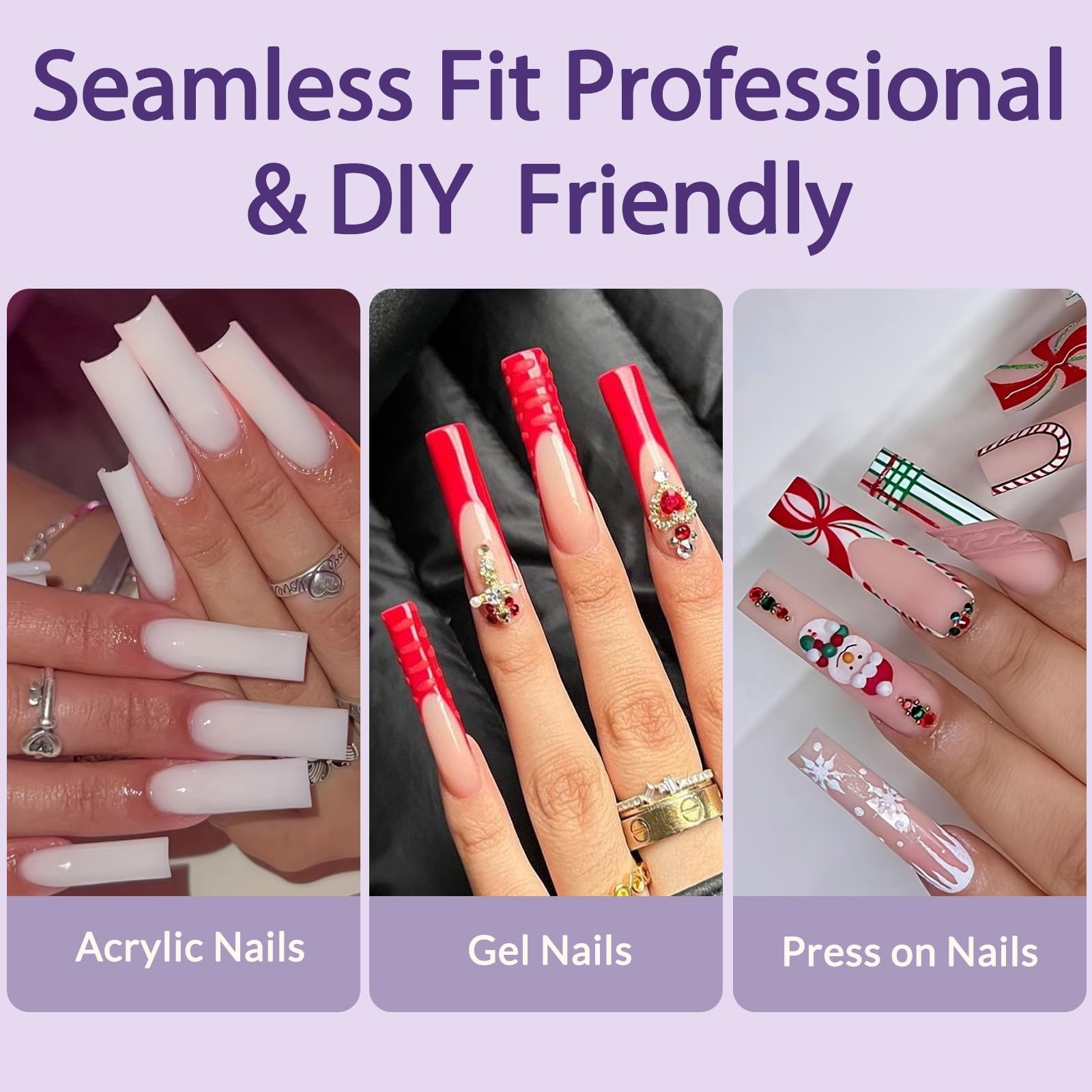 AddFavor Long Nail Tips Square XXL No C Curve 4.5cm Tips, Cream White