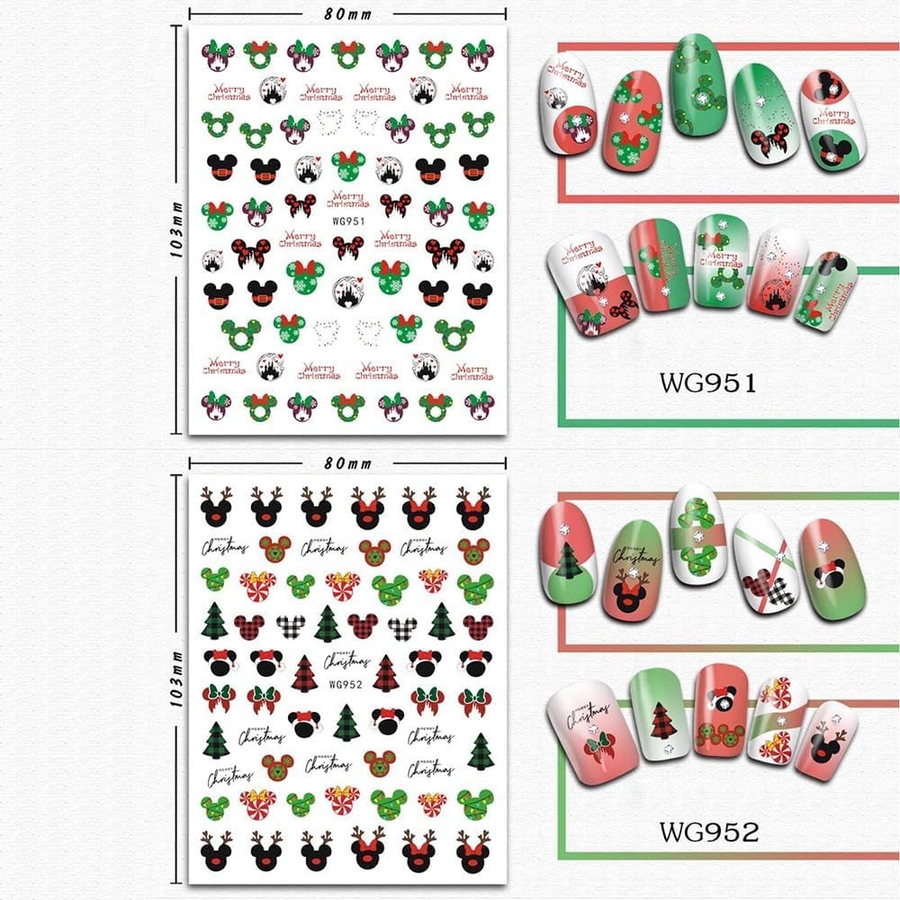 Cute 3D Cartoon Christmas Nail Stickers – 4 Sheets for Festive Nails