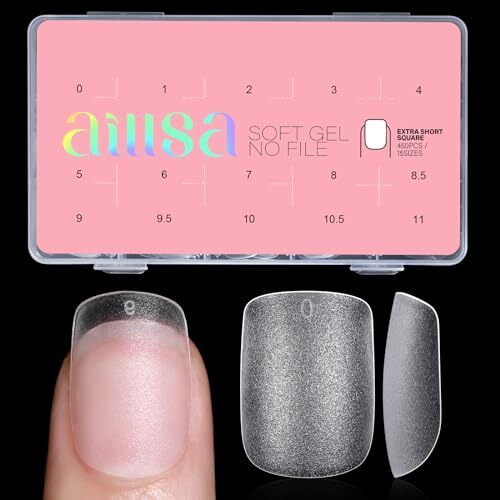Nail Tips 450PCS Full cover Clear Nail Tips Matte No Need Extra Short Square