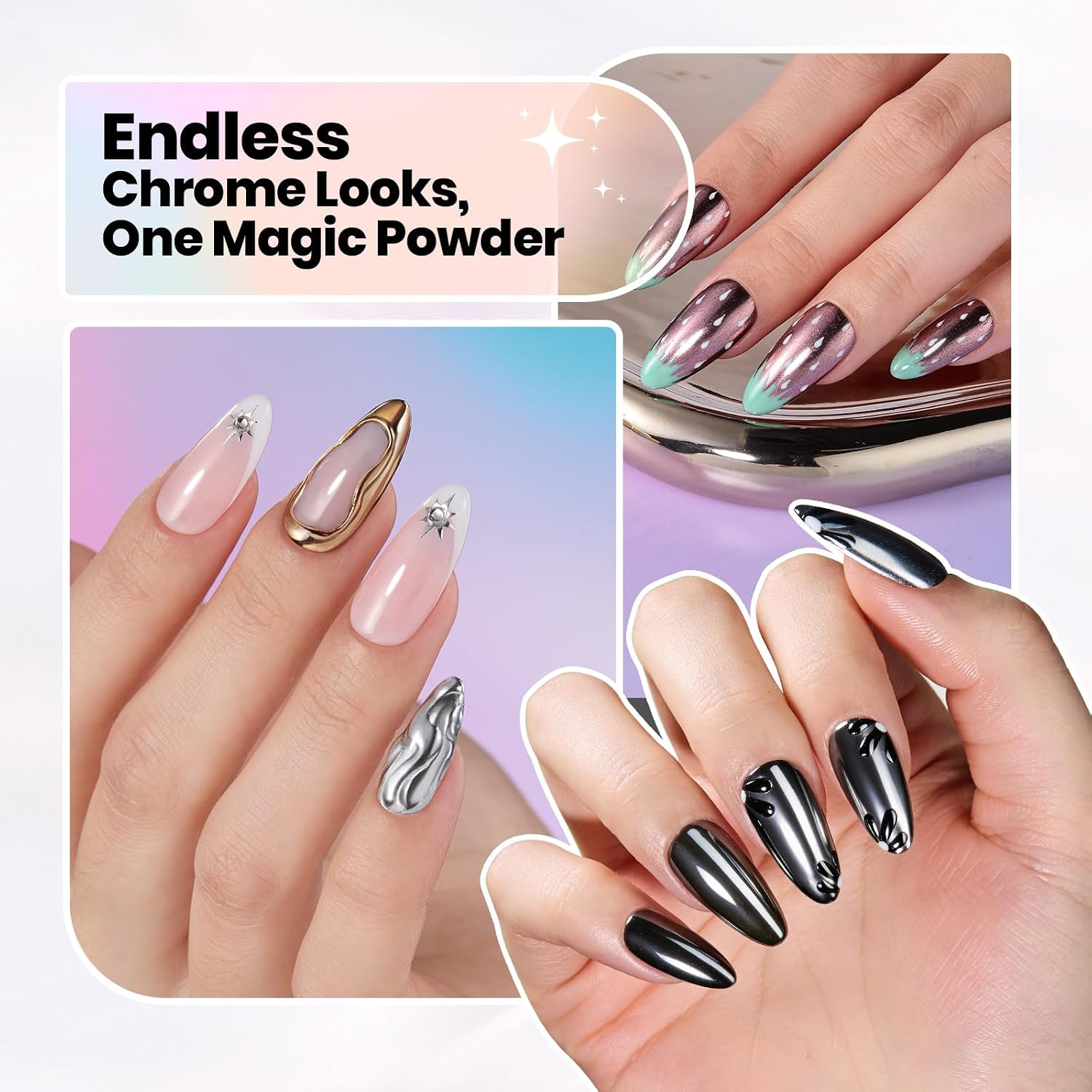Chrome Nail Powder 6 Colors Mirror Gold Silver Effect Pearl White Crome Powder f