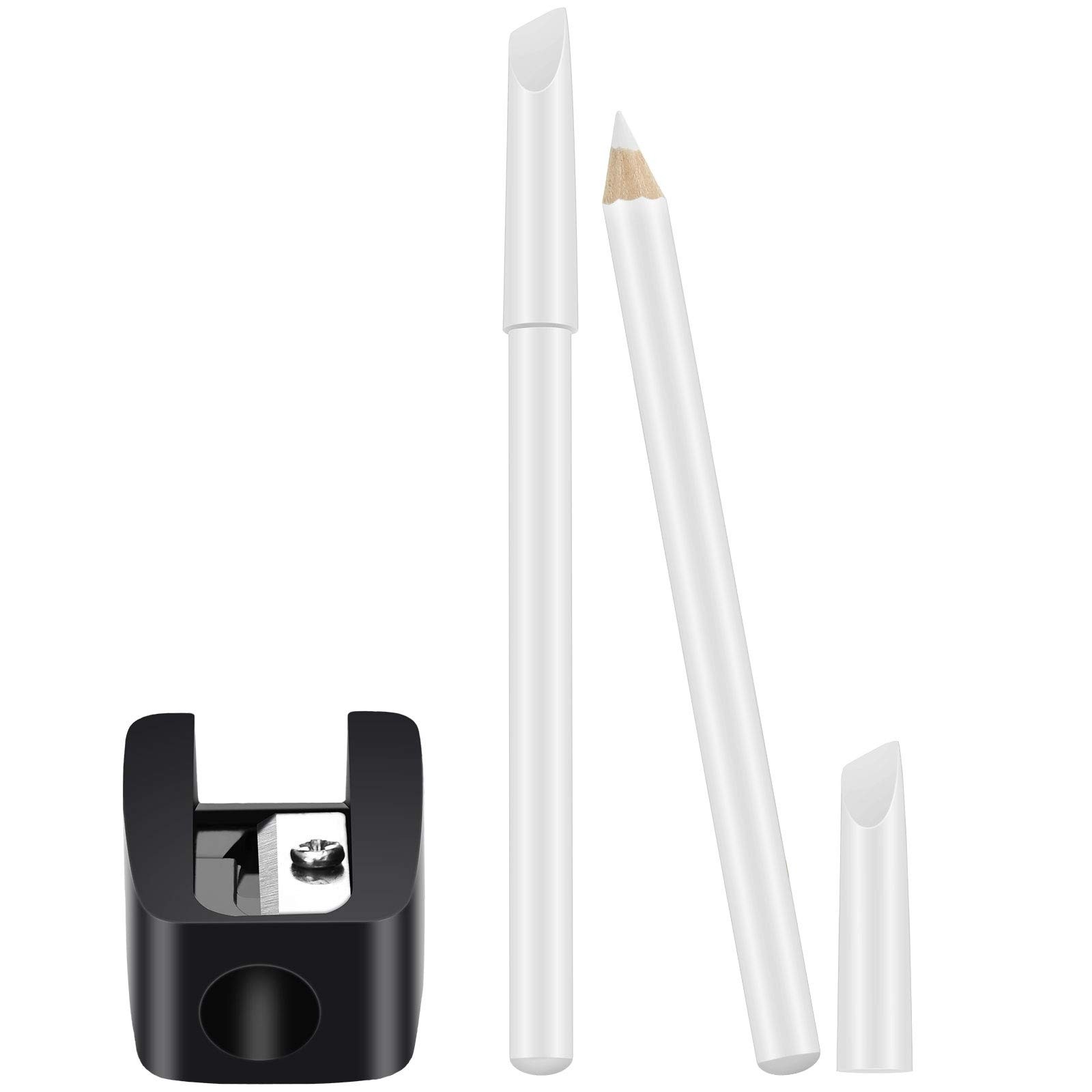 2 Pieces White Nail Pencil and Pencil Sharpener Set, 2 In1 Nail Whitening Under