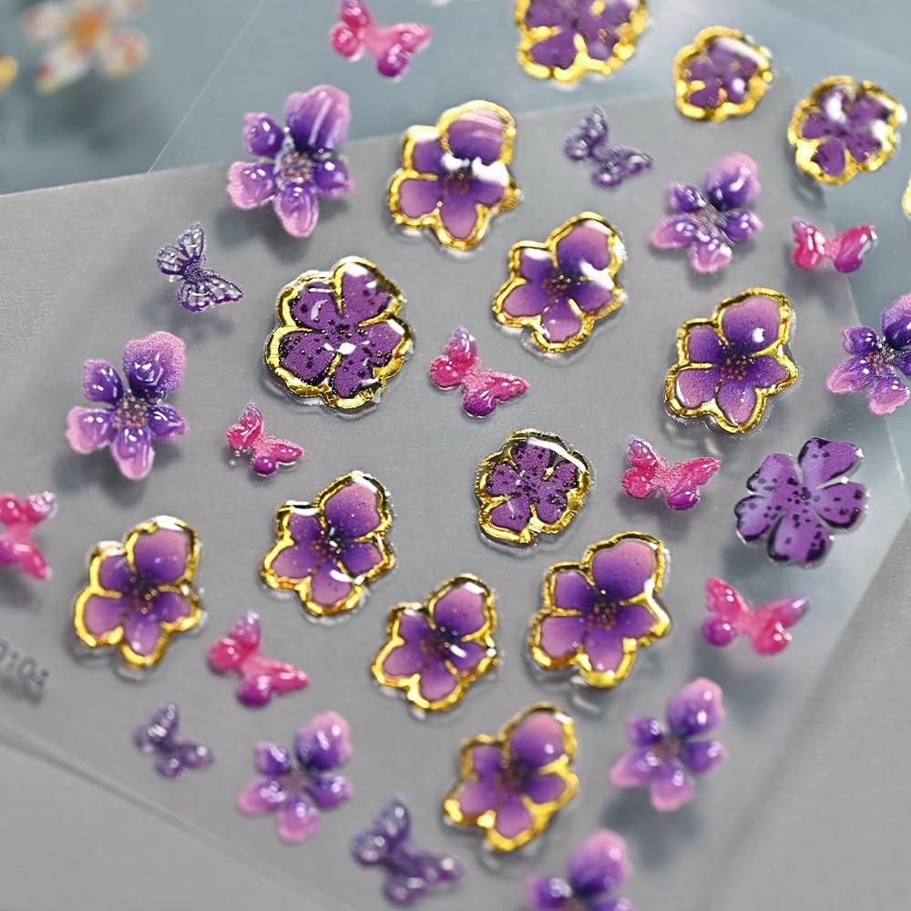 5D Embossed Colorful Summer Flower Nail Art Stickers Decals Style8 Embossed