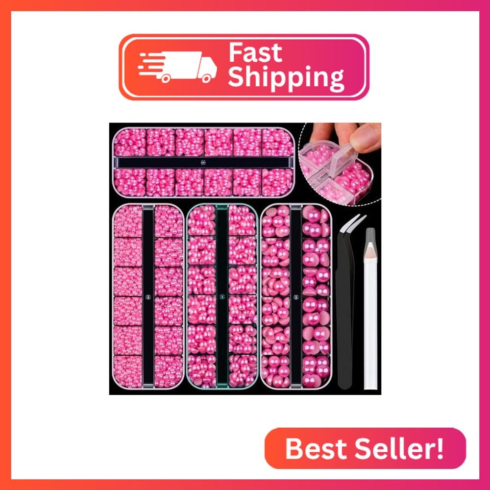 4 Boxes Flat Back Pearls Kit 12 Flatback Peach Half Round Pearls 3-10mm with Pic