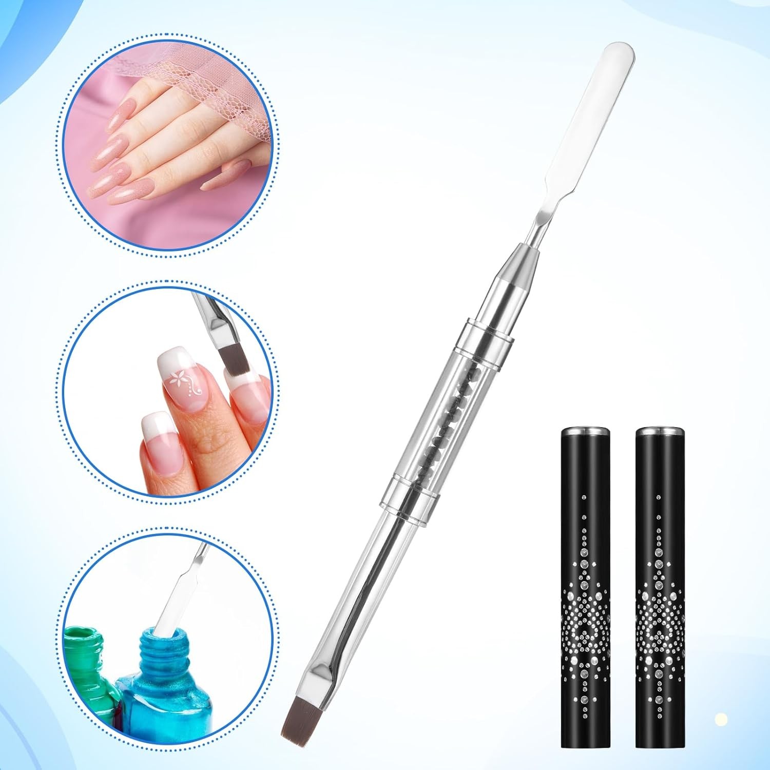 2 Pcs Double-Ended Nail Builder Gel Brush, French Tip & Liner Nail Art Tools