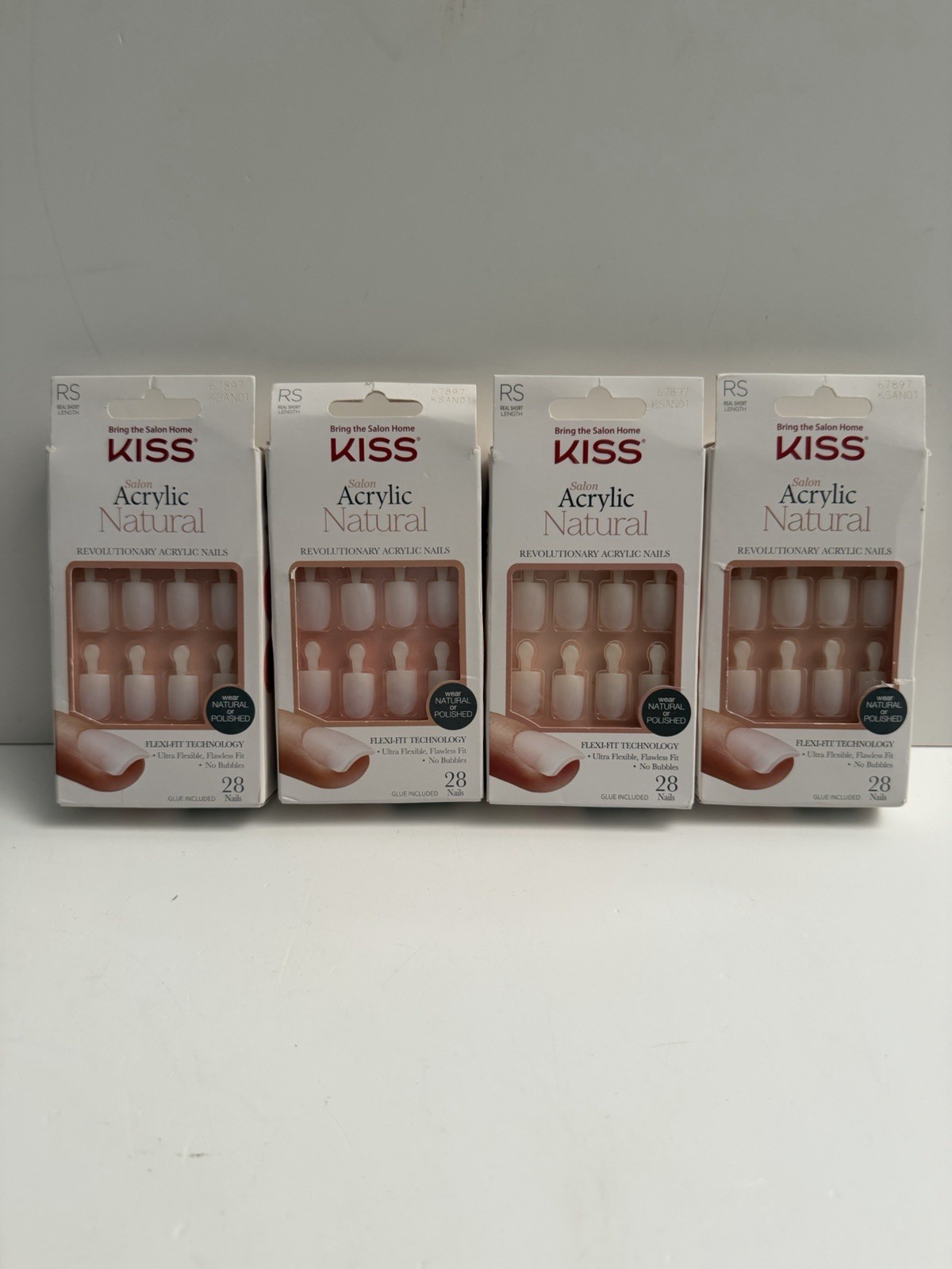 New Kiss Salon Acrylic Natural 28 Count Real Short Nude X4