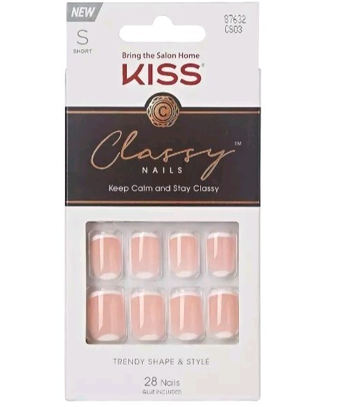 KISS Classy Press On Nails Stay Glossy Squoval Size Short Nude #87632 2pk