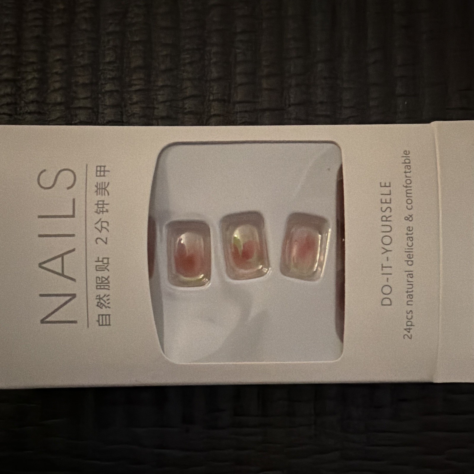 Press-On Nails Square Pink Green Clear Shiny Full Cover Pre-Designed 24pcs