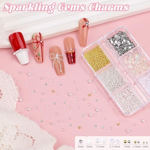 4 Boxes 3D Bow & Flower Nail Charms and Gems, Transparent/Solid Mini 4B-Black