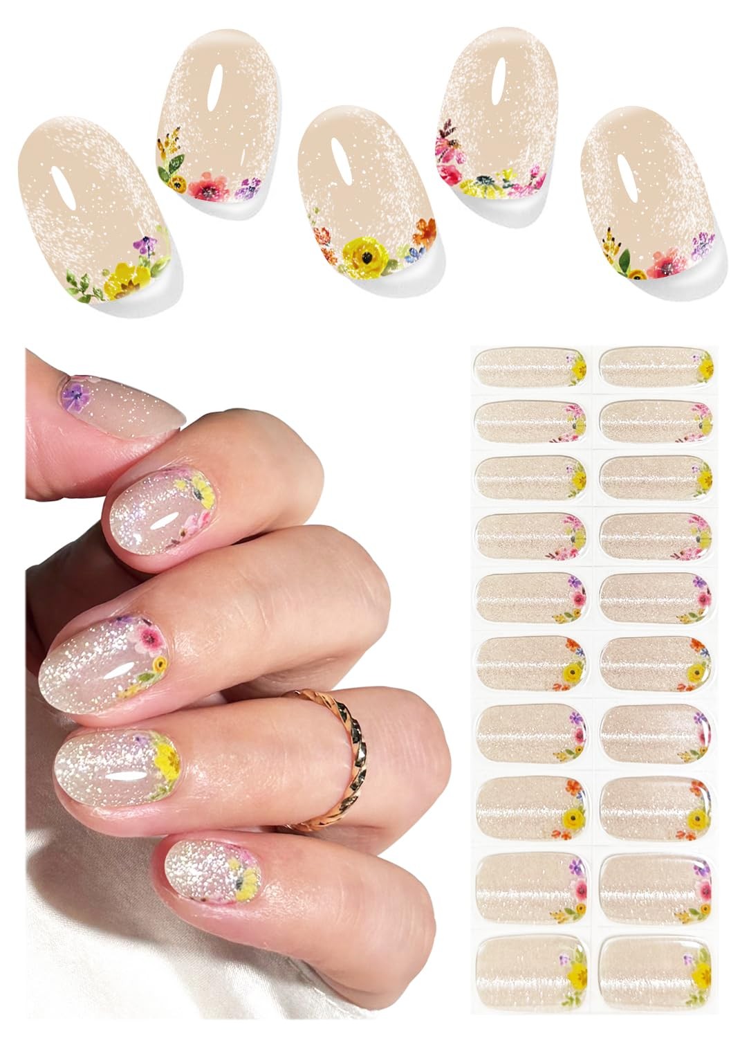 UV Nail Stickers, Flower Cat Eye 20pcs Semi Cured Nail Strips, Wraps for Home…