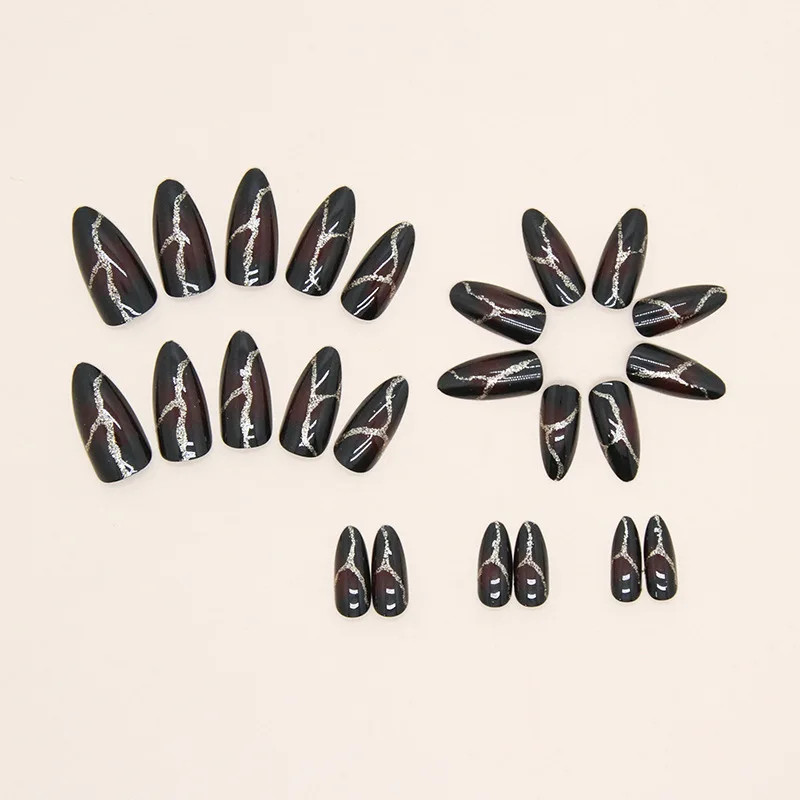 Y2K Press On False Nails 24pcs Set Sunset Heart Leopard Print Short Medium Long