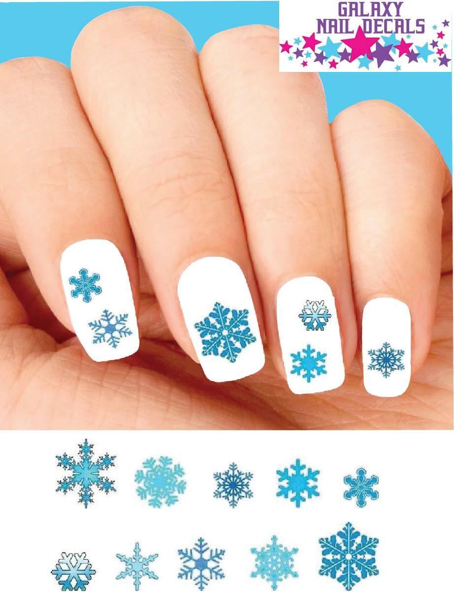 Waterslide Nail Decals – Set of 20 Christmas Holiday Blue Snowflakes Assorted