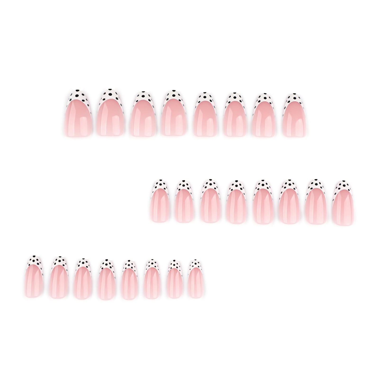 Press On Nails Almond Medium Nude Pink French Tips with Black Polka Dot Desig…