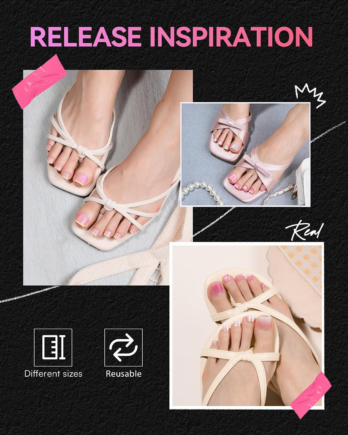 Toe Dual Forms for Poly Nail Gel, 150PCS 15 Sizes Toenail Forms Molds with Lengt