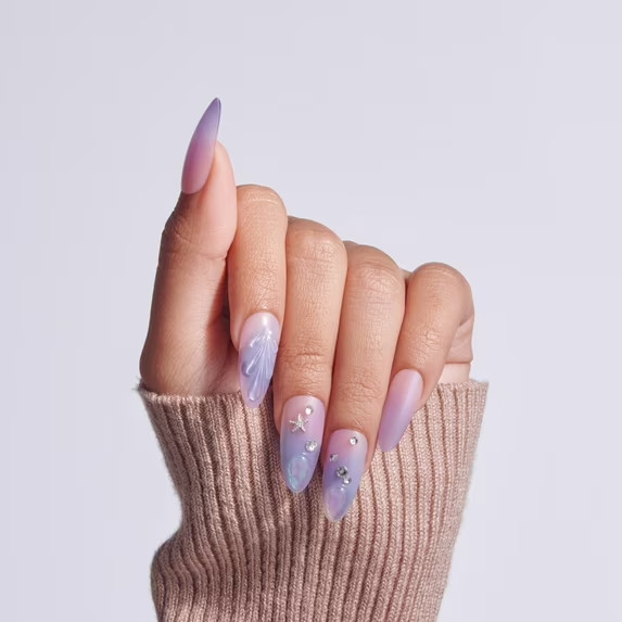 Kiss Luxe Long Almond Press-On Nails, Blue, 32 Pieces