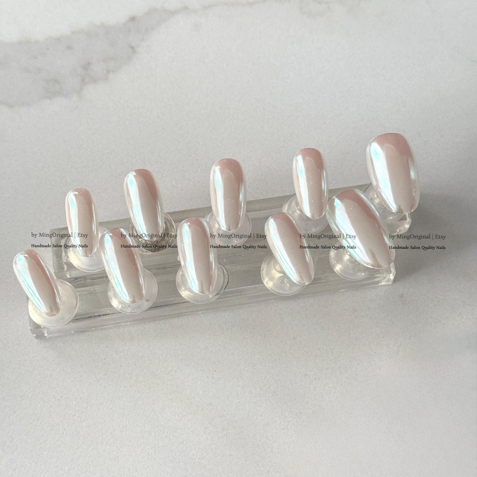 Handmade Pink Chrome Mirror Medium Almond Press on Nails