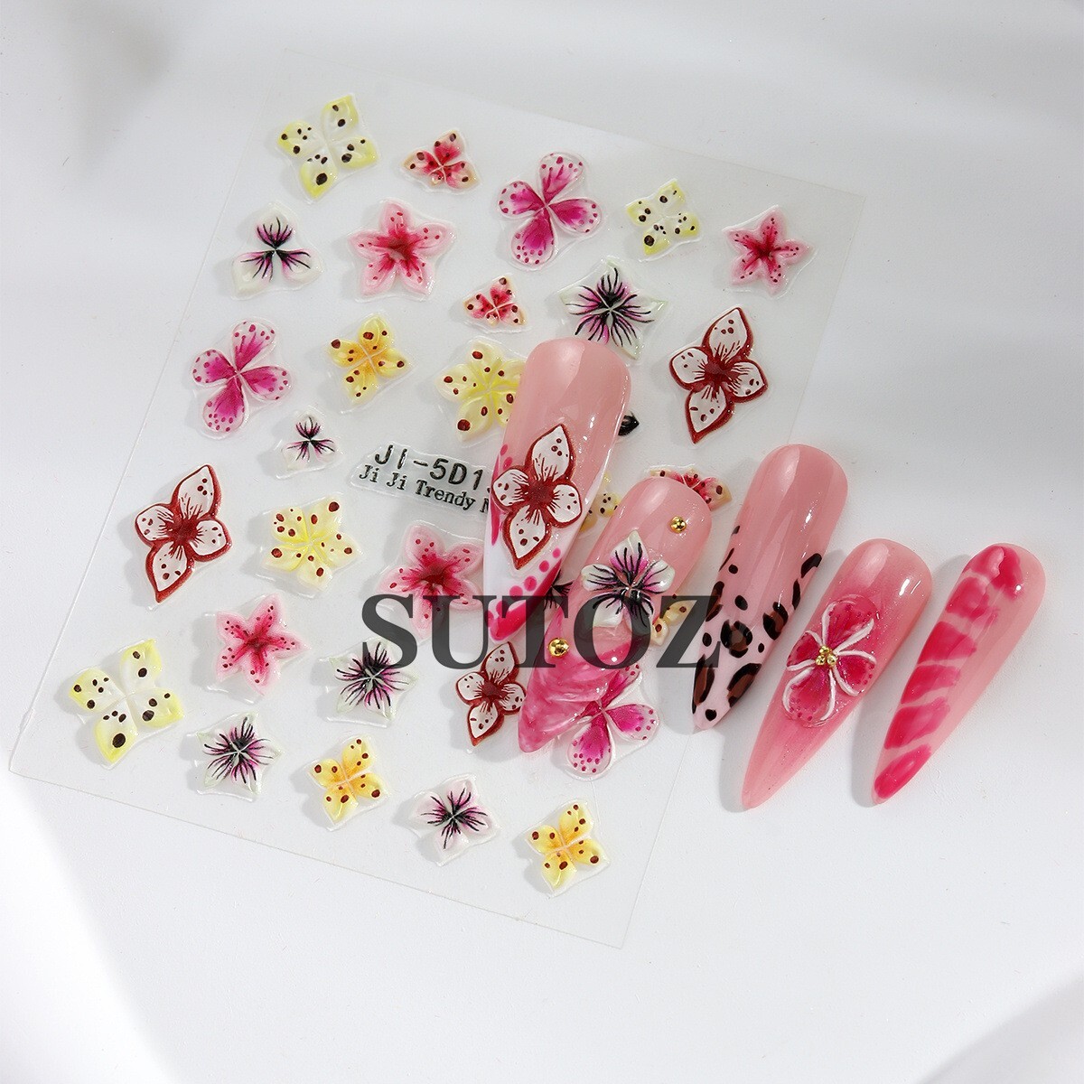 3D Hawaiian Flower Embossed Lily Hibiscus Floral Nail Art Stickers Decor NH29