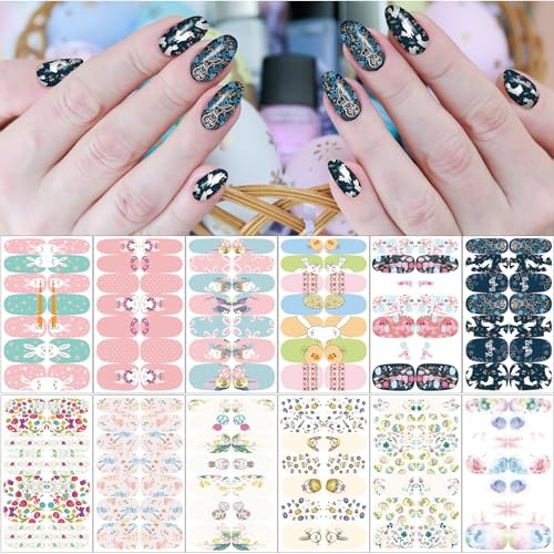 12 Sheets Easter Nail Wraps Full Stickers Nail Polish 12 Sheets, Easter