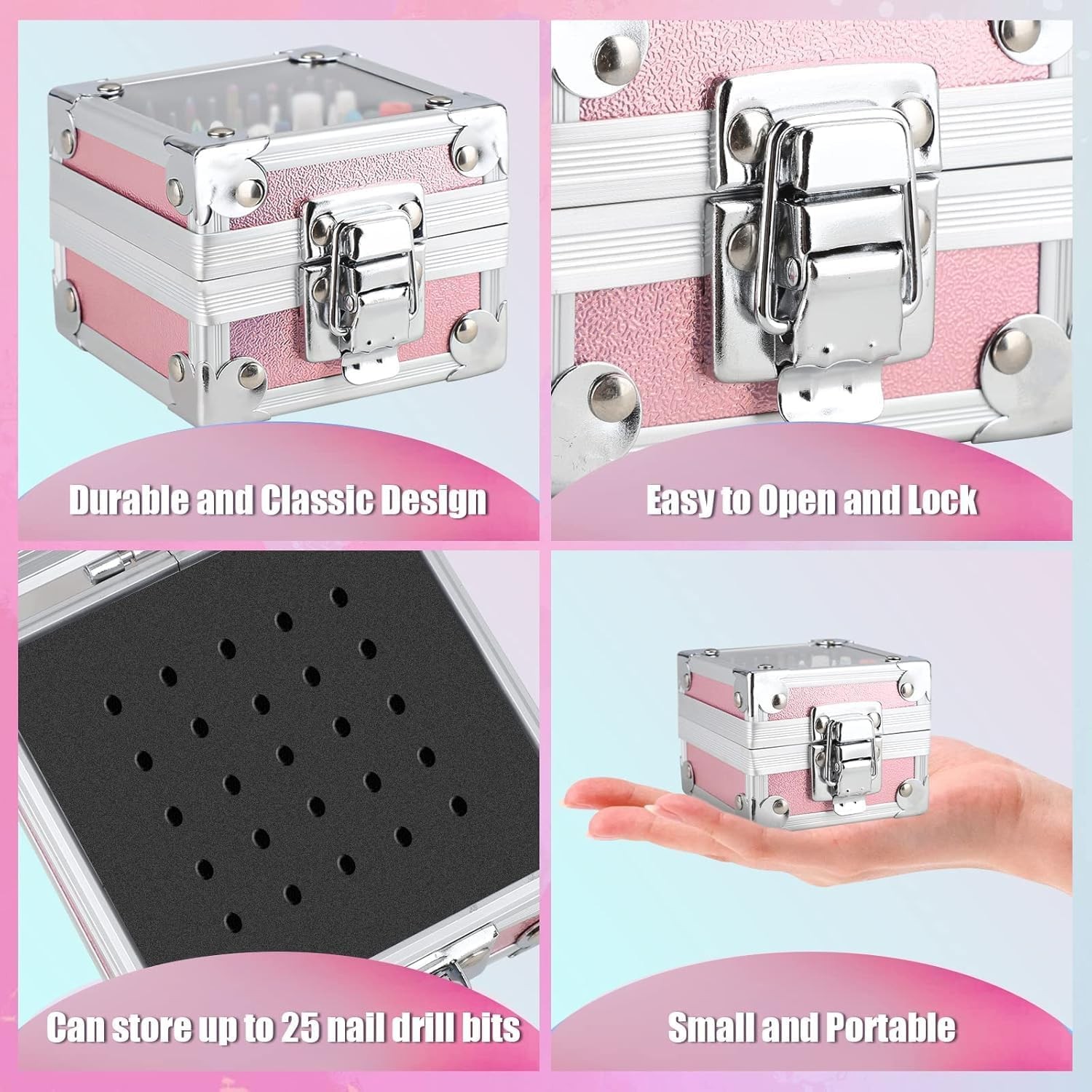 Nail Drill Bits Set with Portable Pink Case, 3/32 Inch Drill Bits