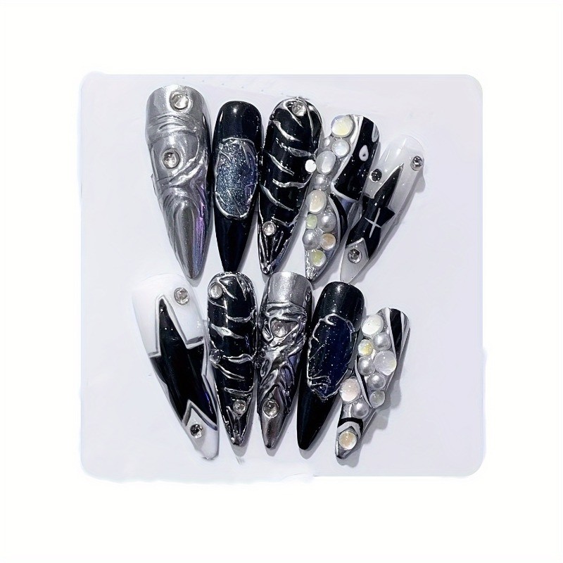 Black and silver color matching star long pointed pure hand-worn armor