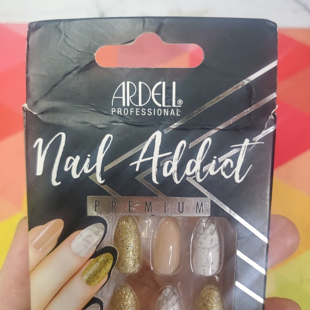 Ardell Professional Nail Addict Premium 24 Nails ~ Pink/Marble/Gold Glitter NEW