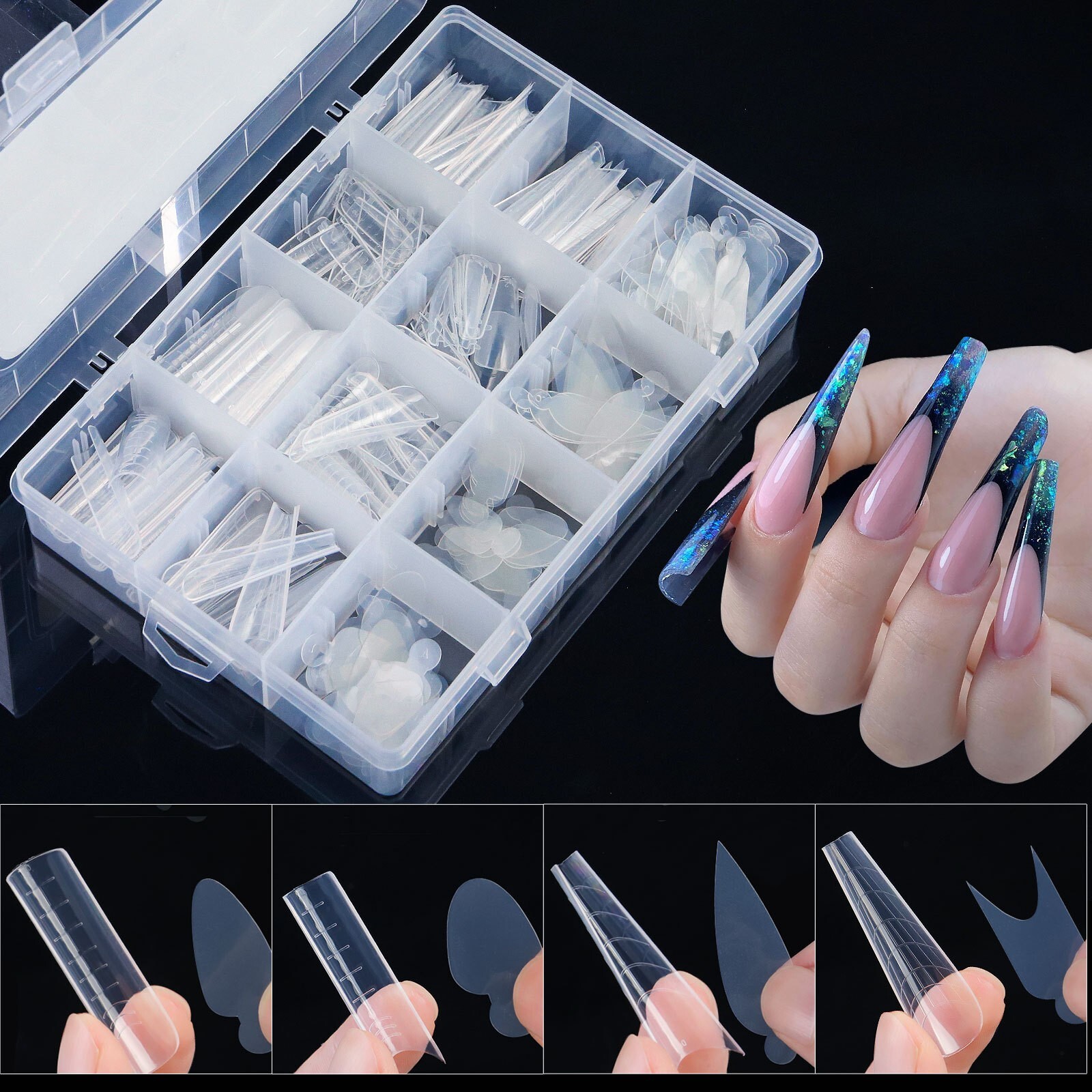 288Pcs/Box Poly Nail Gel Extension Mold Tips Nail Art Dual Quick Building Forms
