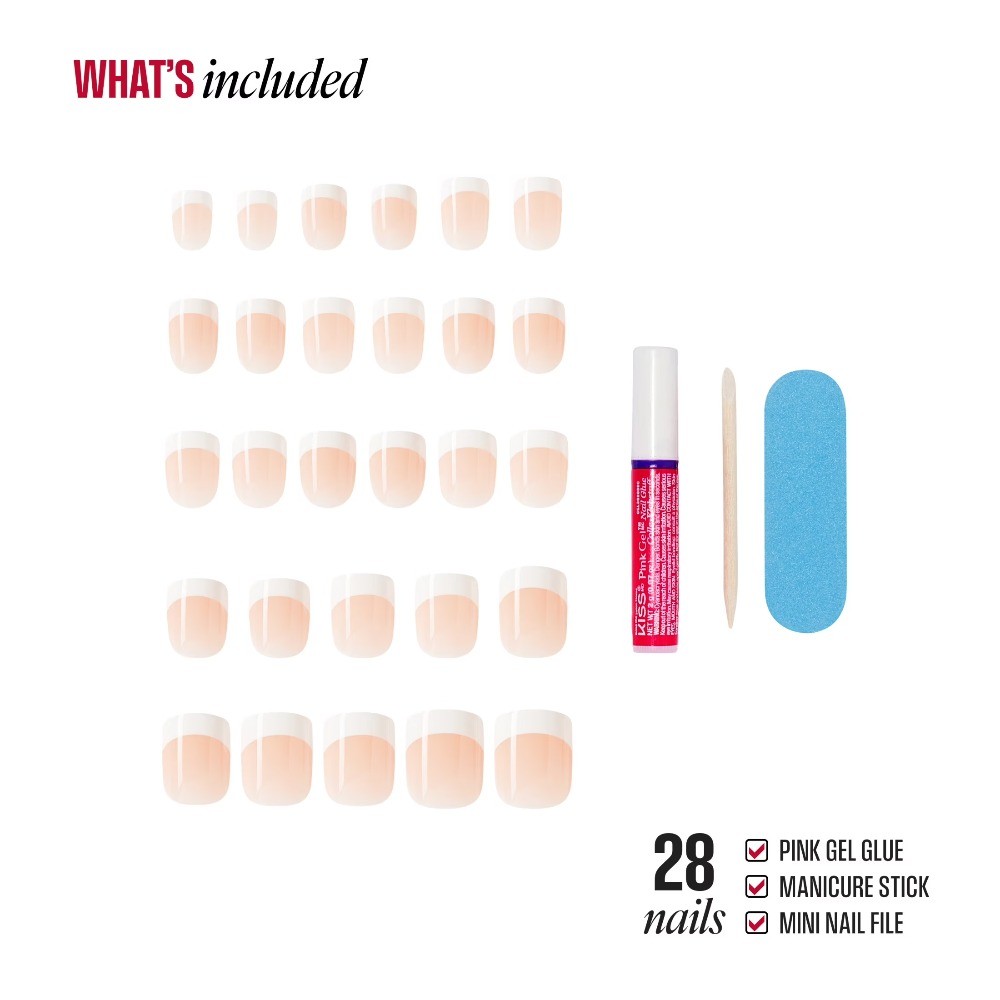 (4 pack) French Tip Press On Nails, ‘Endless’, White, Short Squoval, 28 Count