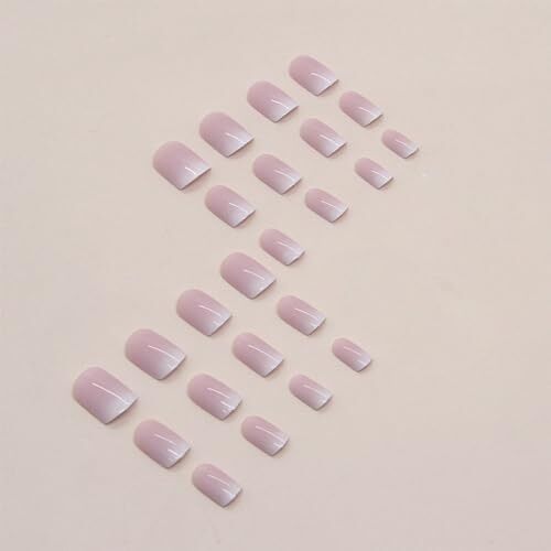 Ombre Press on Nails Short Square Fake Nails Pink Gradient False Nails style1