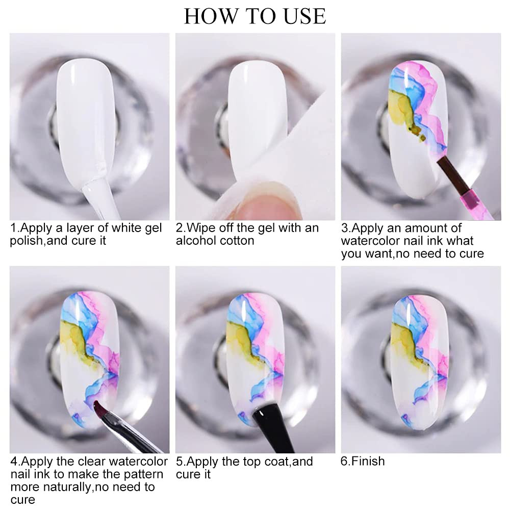 Blooming Nail Polish Watercolor Ink Marble Nail Art Blossom Effect Manicure for