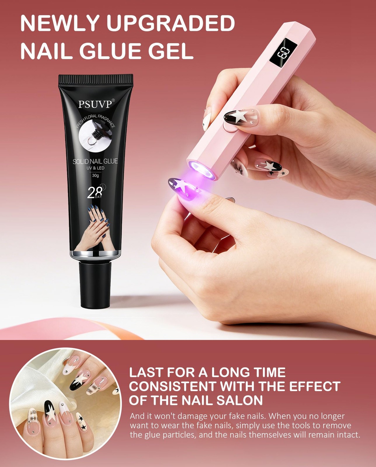 Solid Gel Nail Glue30g w/Mini UV Lamp,For Acrylic Fake&Press OnNails | Strong…
