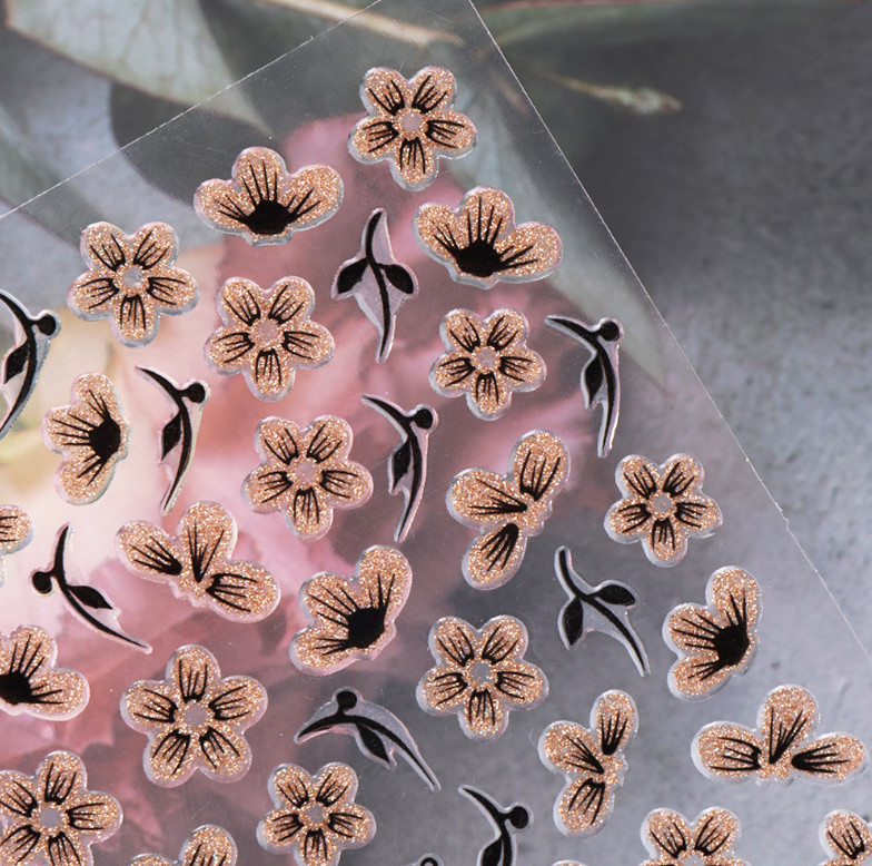 Brown Glitter Flower Nail Sticker Elegant Fashion Slider Decoration SO232 NH27