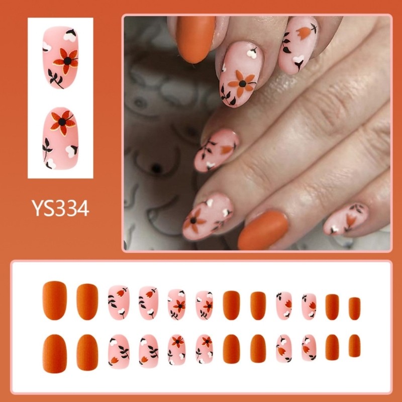 Fall Season Easy to Use Nail Covers with Pumpkin and Floral Patterns False Nail