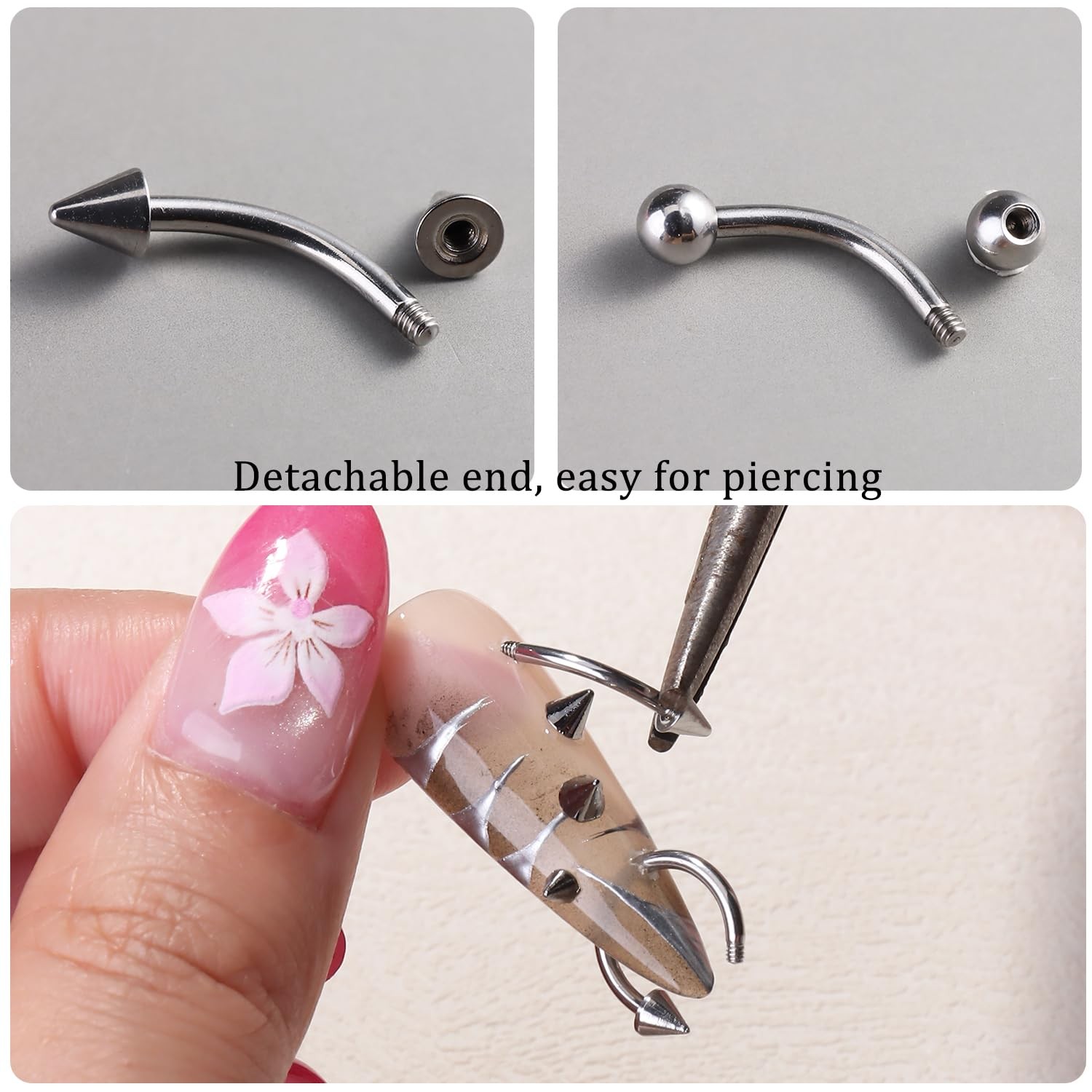 Black Silver Charms for Nails, Metal Piercing Charms Punk Gothic Charm Studs …