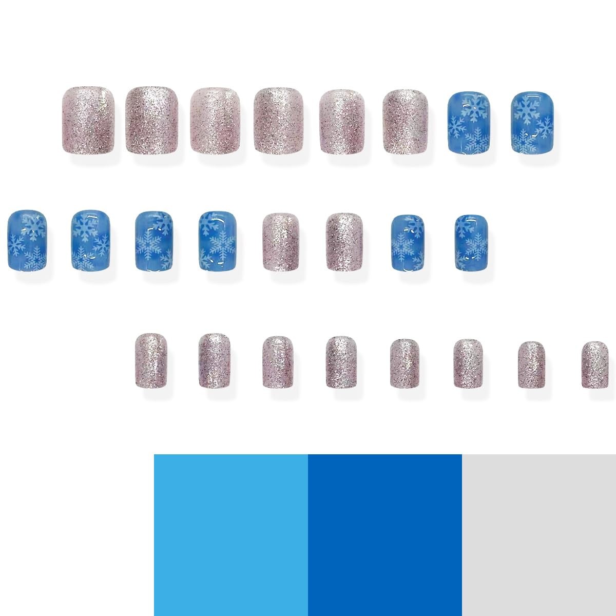 24Pcs Winter Snowflake Press on Nails Short Square Fake Nails with Glue Silve…