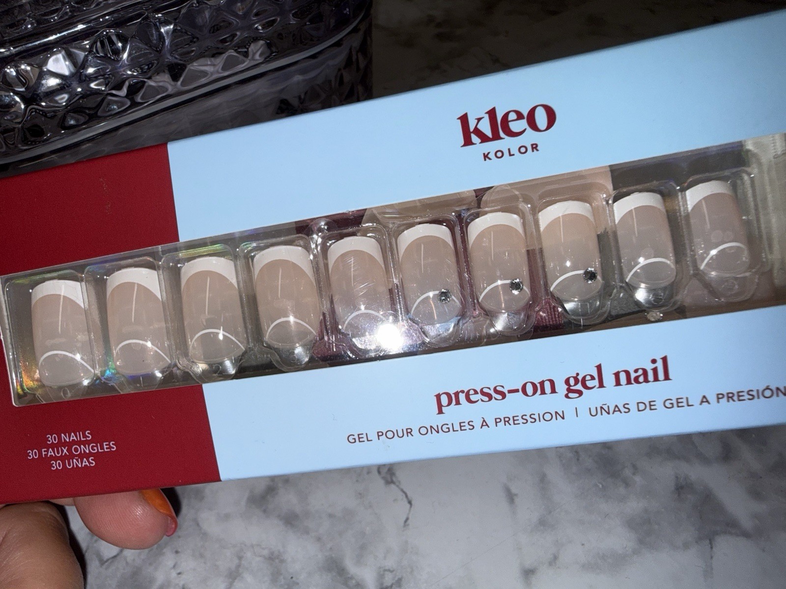 New Kleo Kolor Press-On Gel Nails – Long Square Charmed Grace French