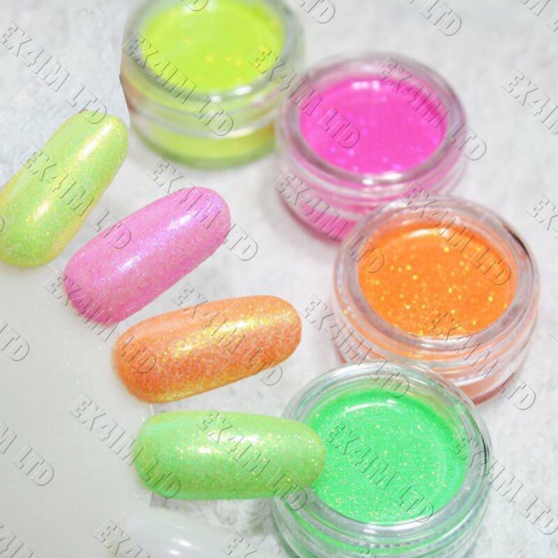 Iridescent Nail Glitter Neon Yellow Powder Golden Nails Frost Effect Colourful