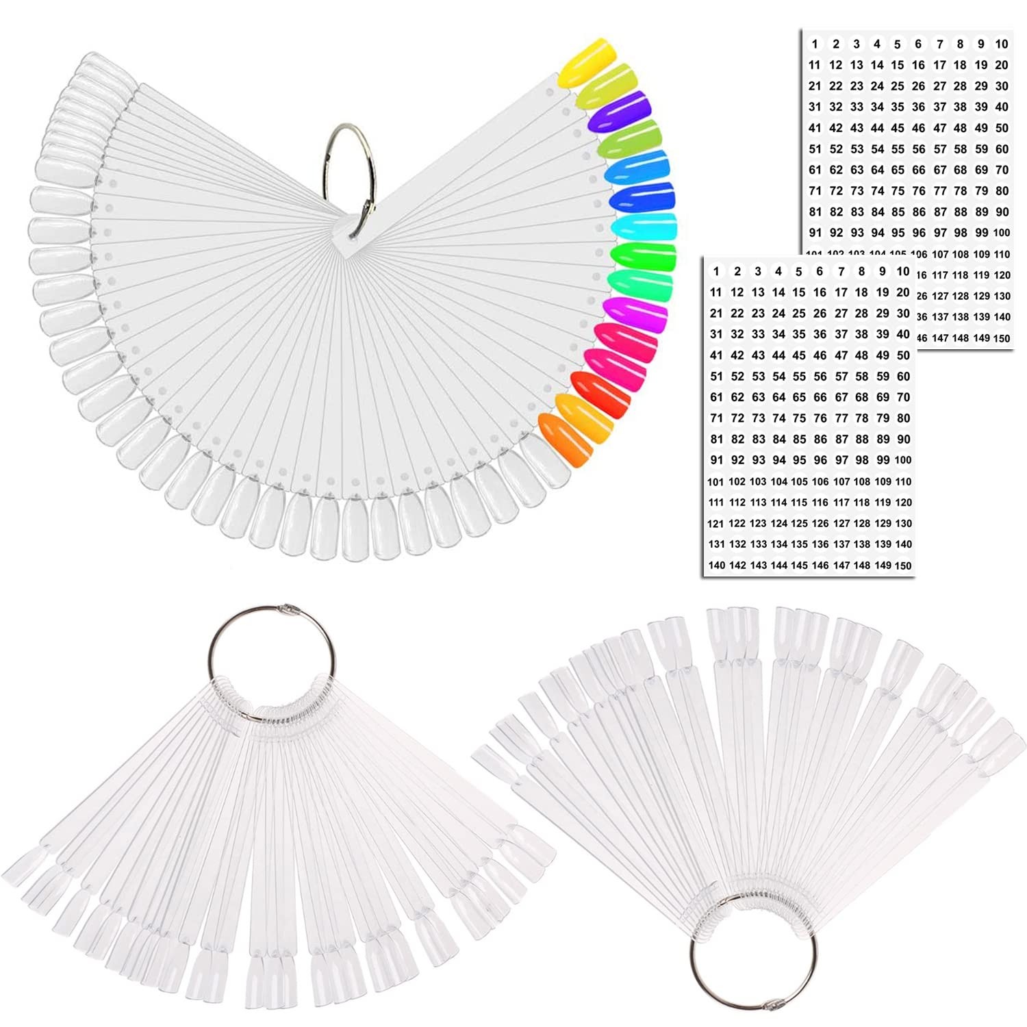 150 Pcs Clear Nail Swatch Sticks With Ring Fan Shape Nail Art Polish Display…