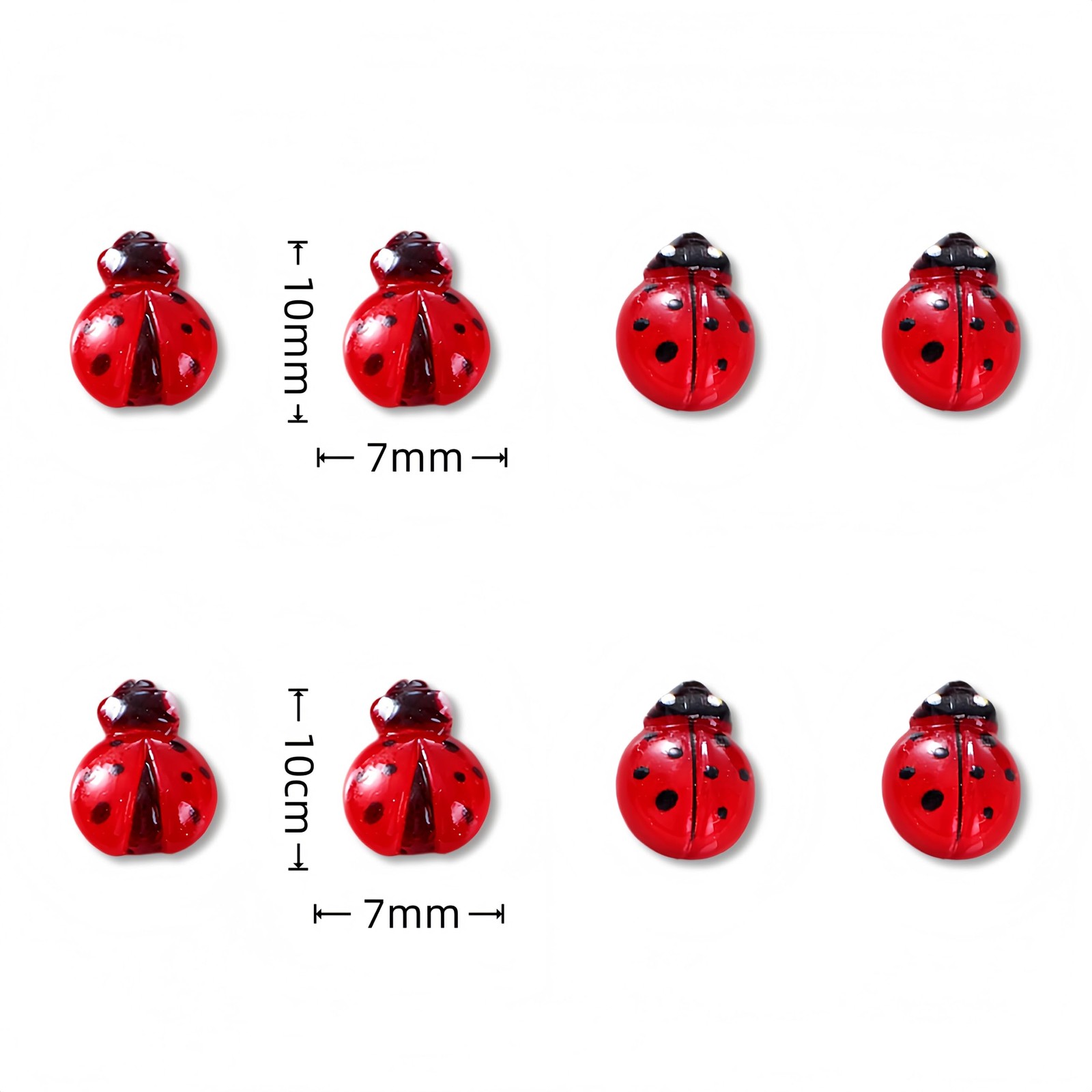 Tephrent 200Pcs Red 3D Ladybug Nail Charms Rhinestones Insect Gems