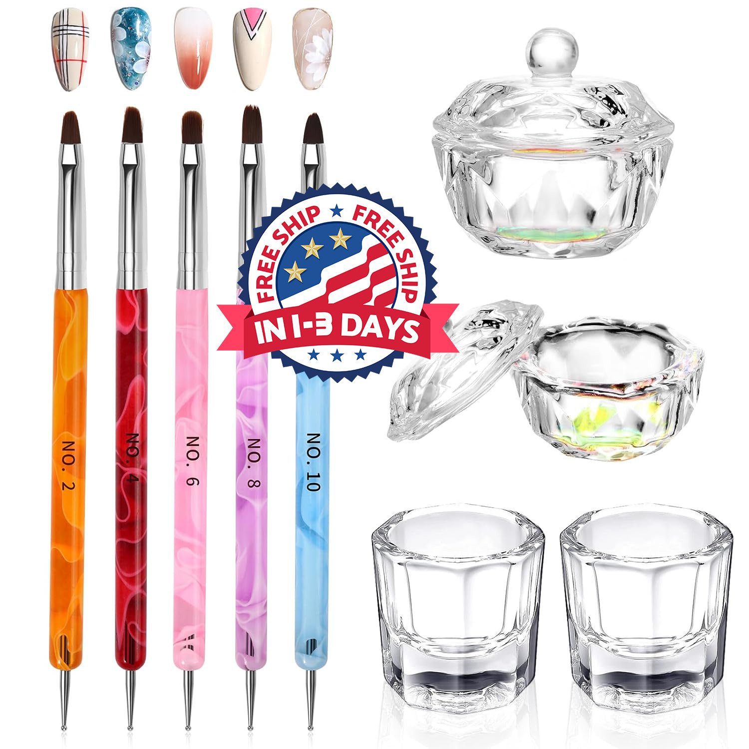 Set de 2 Recipientes liquido Monomero Profesional uñas Acrilicas +Pinceles uñas