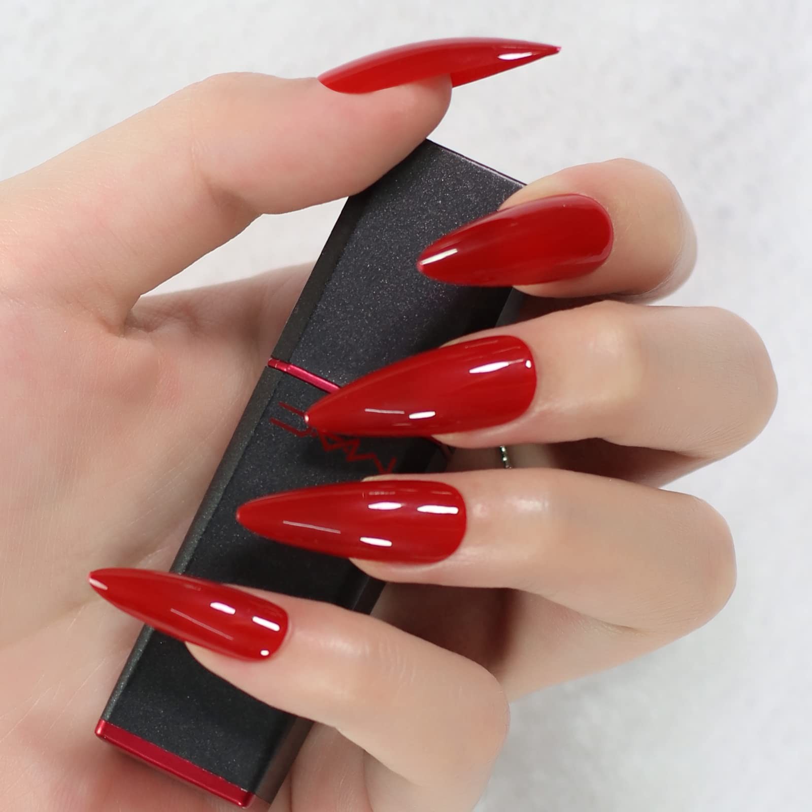 Glossy Chinese Red Press on Nails Deep Solid Red Colour False Nail Tips Acryl…
