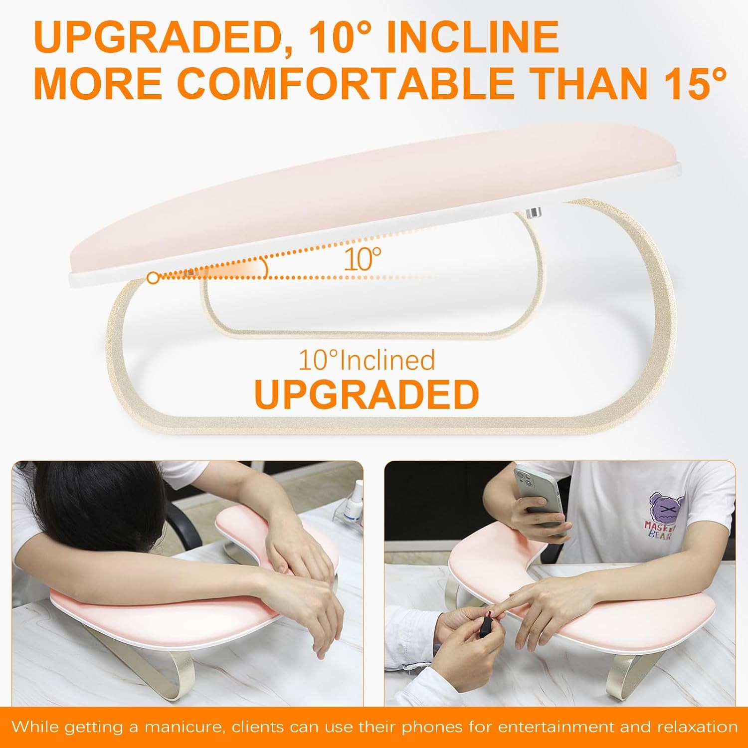 Arm Rest for Nails Tech Upgraded 10° Inclined U-Shaped Manicure Nail Arm Rest