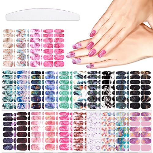 24 Sheets 336 Pcs Marble Nail Stickers Full Wraps for Women Girls Color Style 1