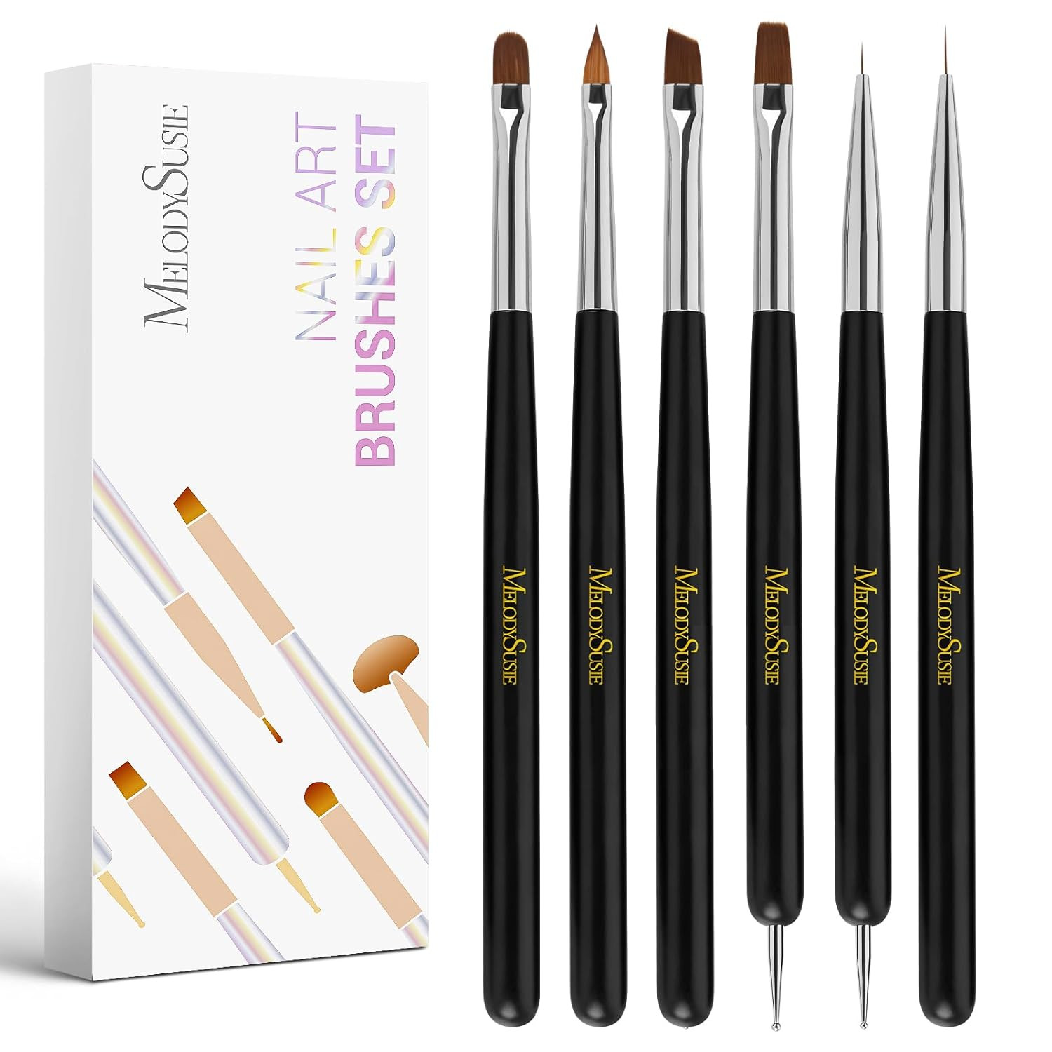 5Pcs Nail Art Liner Brushes with Nail Brush Holder | Gel Polish Painting Art Des