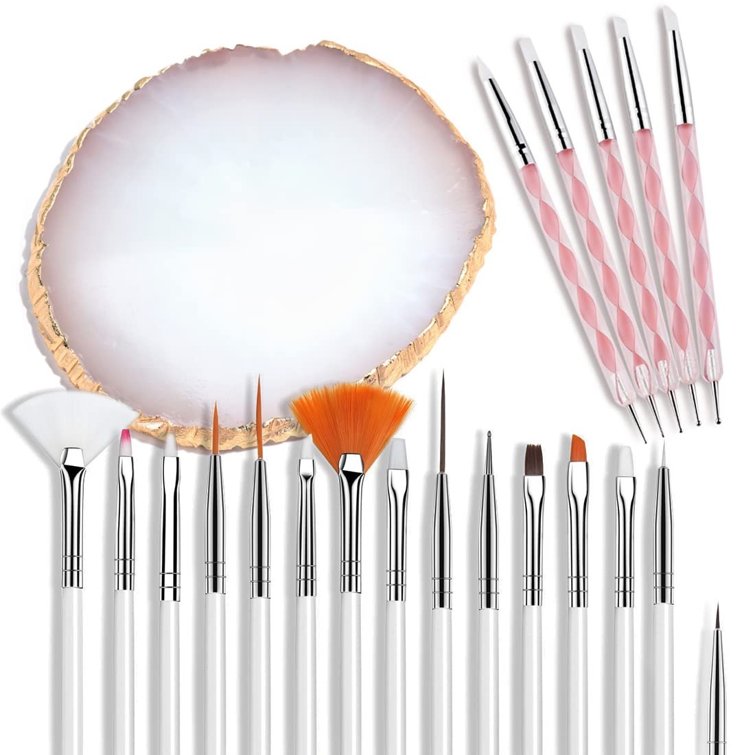 AUOCATTAIL Nail Art Design Tools – 15pcs Painting Brushes Set with 5pcs 2-way…