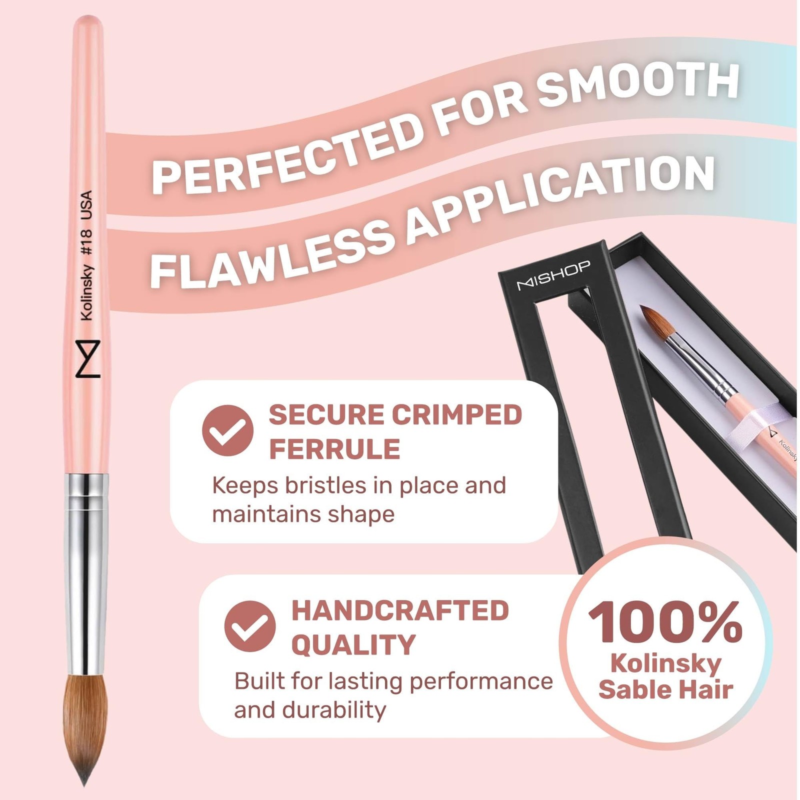 M Majesti Pink 100% Kolinsky Acrylic Nail Brush #10