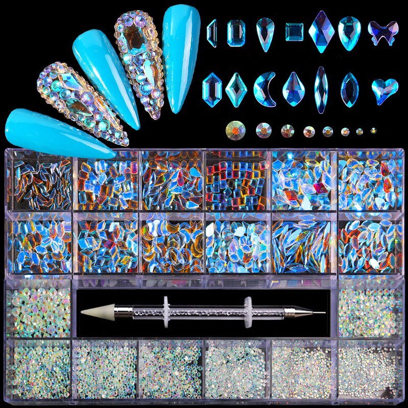 Nail Art Rhinestones Kit 3D Alloy Gems Crystal Nail Art Decorations Diamonds DIY