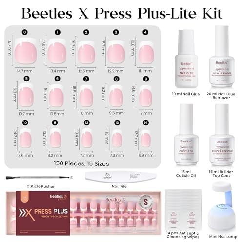 Beetles French Tip Press On Nail Kit Short Square 150 Pcs Pink