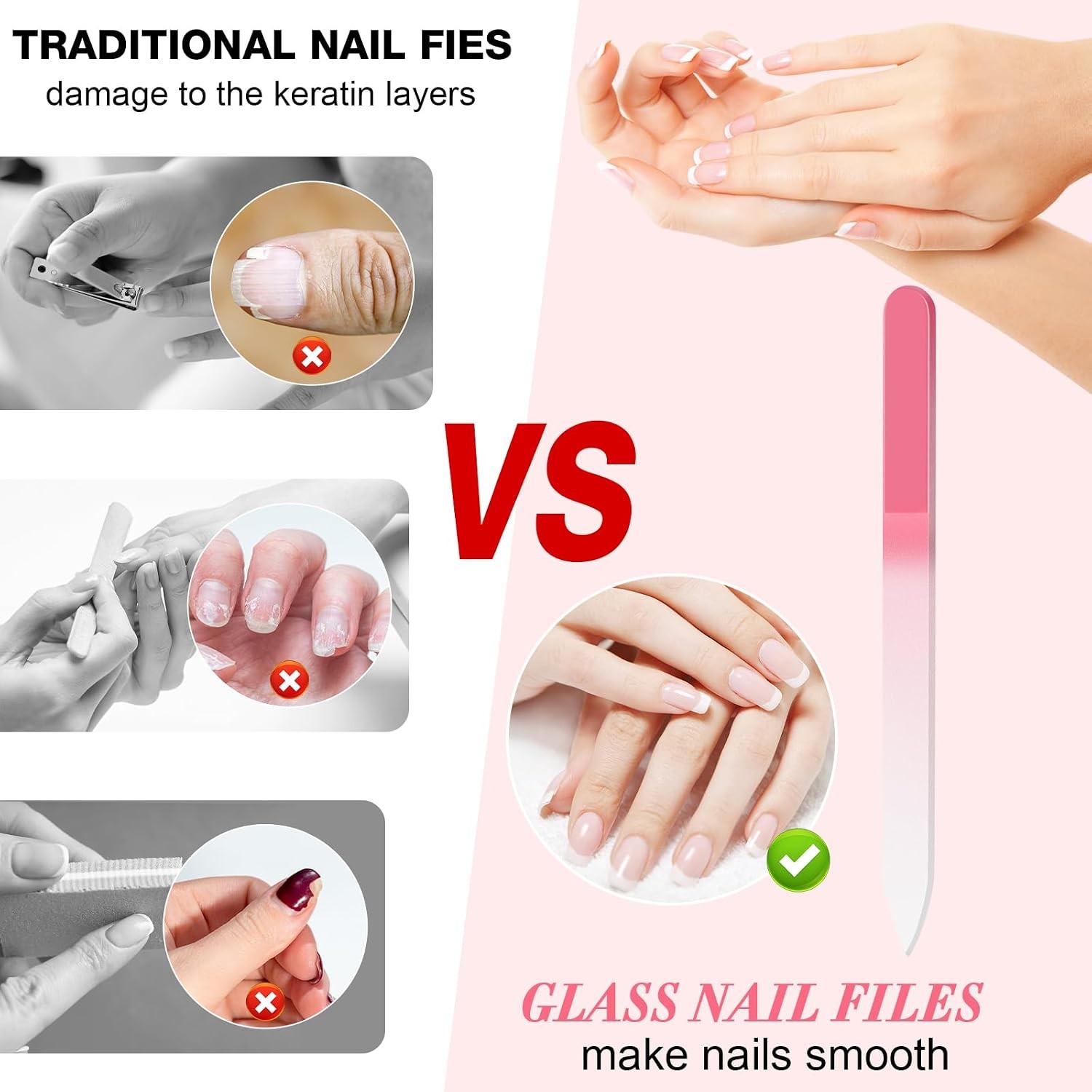 6 Pack Glass Nail File for Natural Nails, Stocking Stuffers for Teen Girls Women