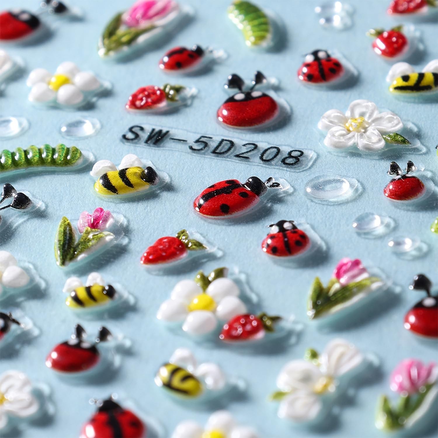 2 Sheets Ladybug Nail Stickers Spring Summer Flower Nail Art Stickers Self-Ad…