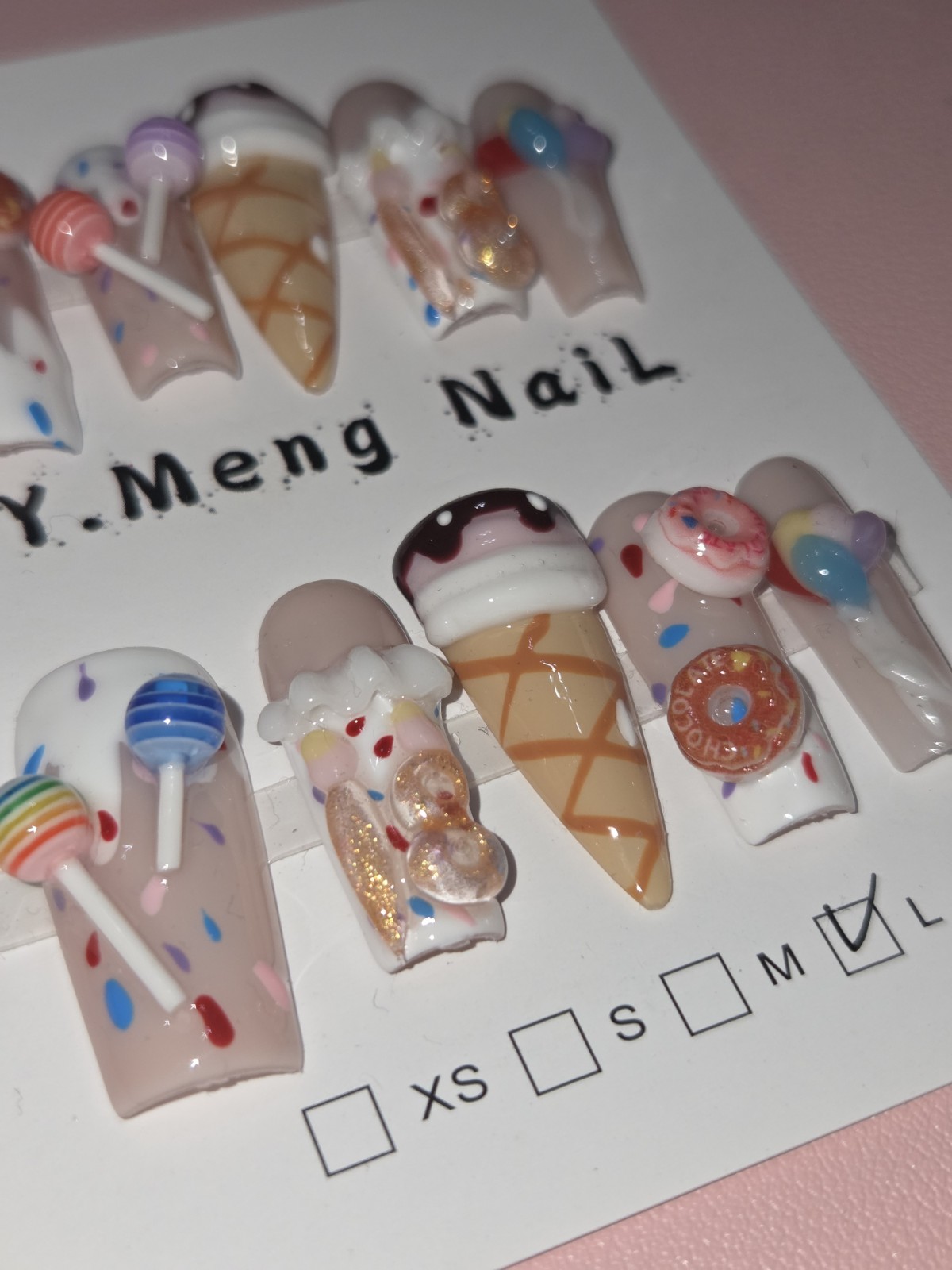 Press On Nails Handmade Large Short Square Ice cream cone donuts summertime