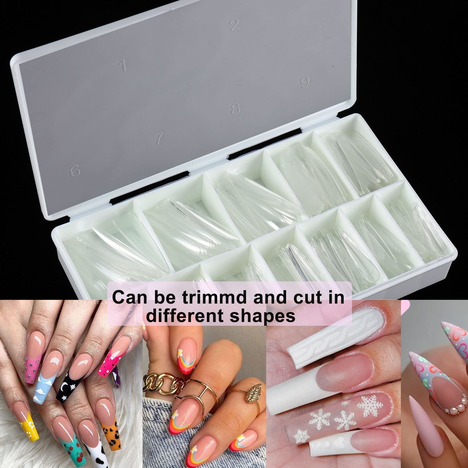 INENK No C Curve XXL Stiletto Coffin Nail Tips 400Pcs Clear Acrylic 10 Sizes